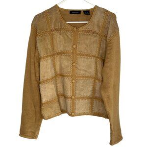 Vintage 80s Eagle's Eye Genuine Leather Patchwork Cardigan Sweater Jacket